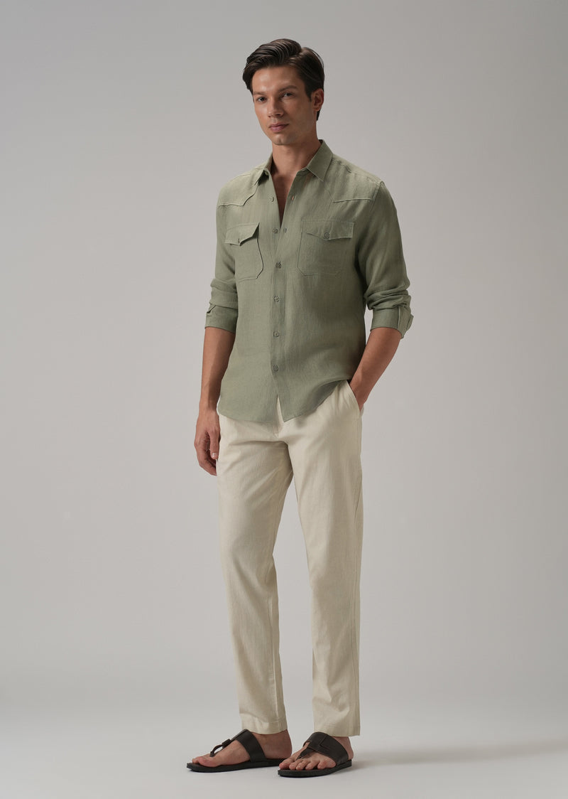Drawstring Cream Linen Pant