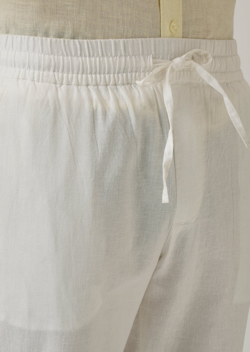 Drawstring White Linen Pant