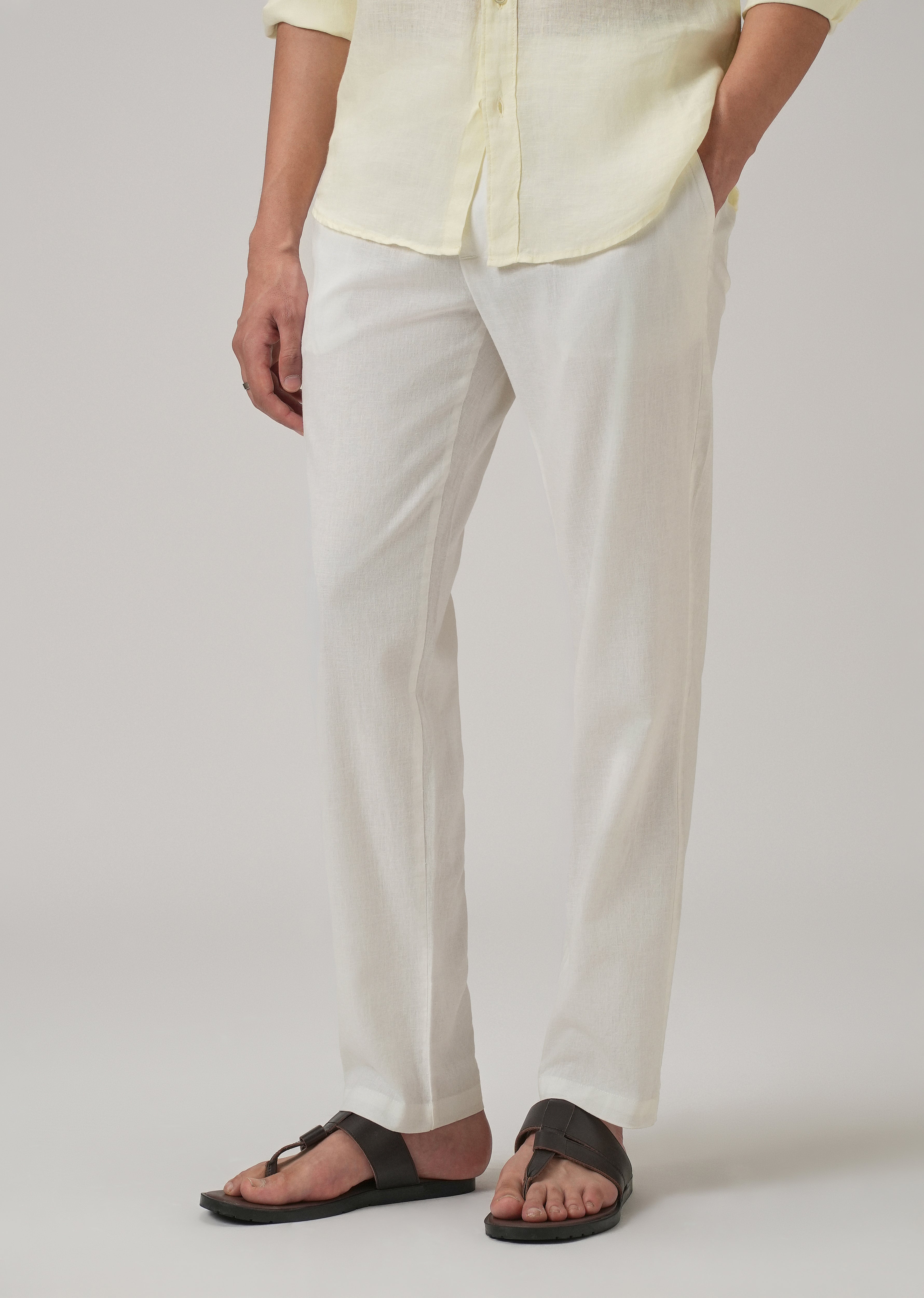 Drawstring White Linen Pant