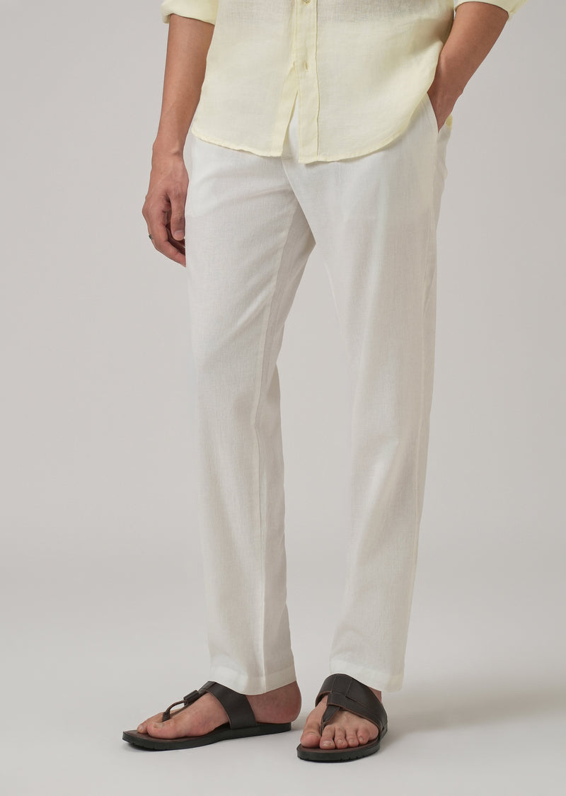 Drawstring White Linen Pant