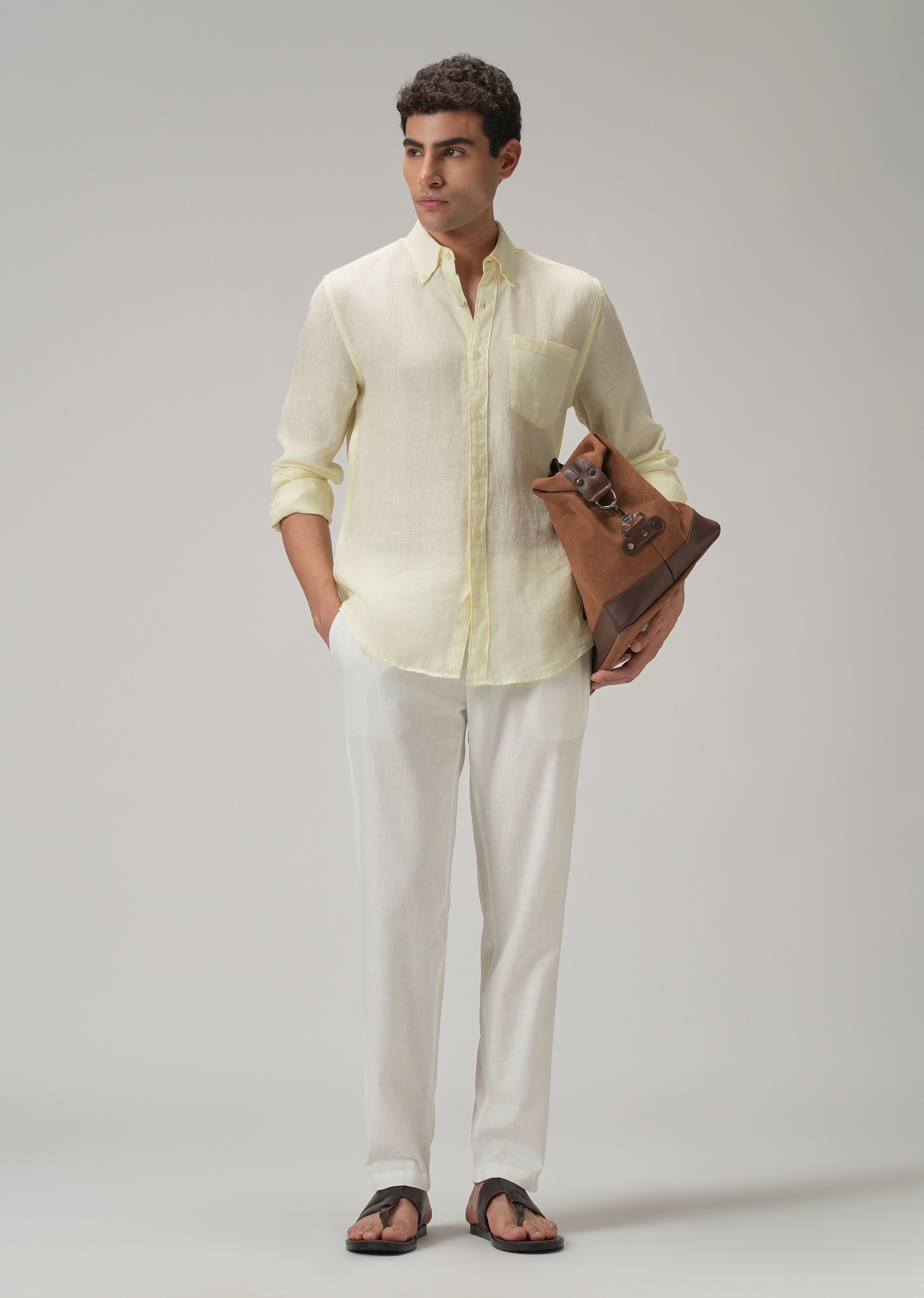 Drawstring White Linen Pant