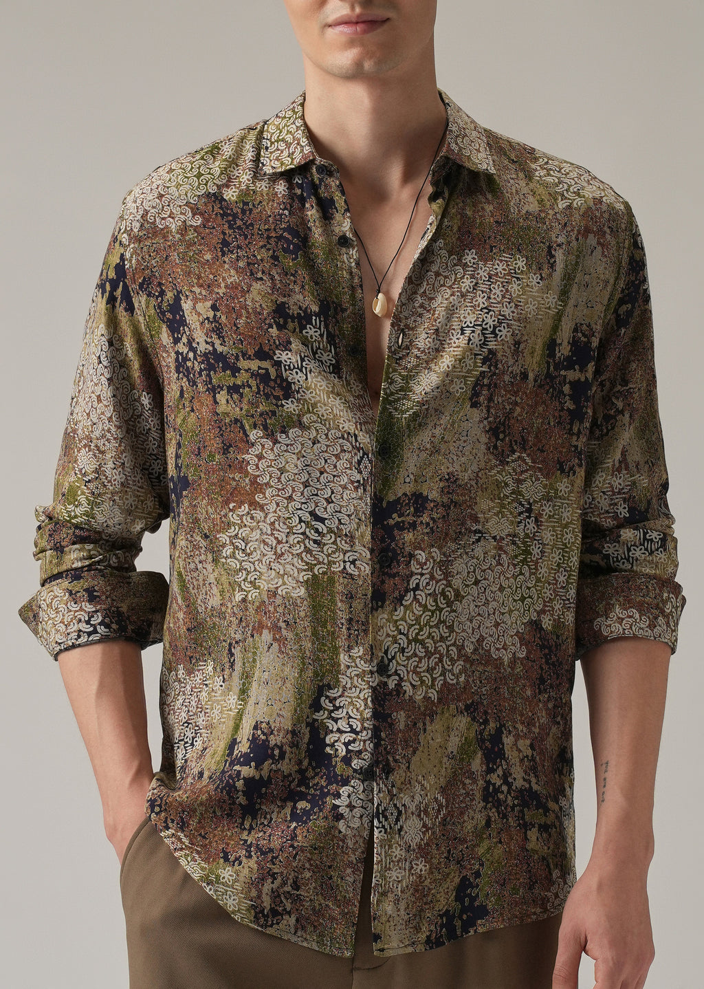 Earthen Camo Print Feather Shirt
