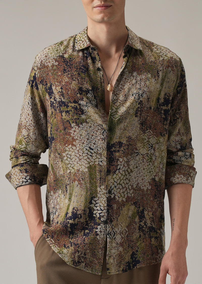 Earthen Camo Print Feather Shirt