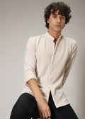 Ecru Cream Plain Knitted Crochet Shirt