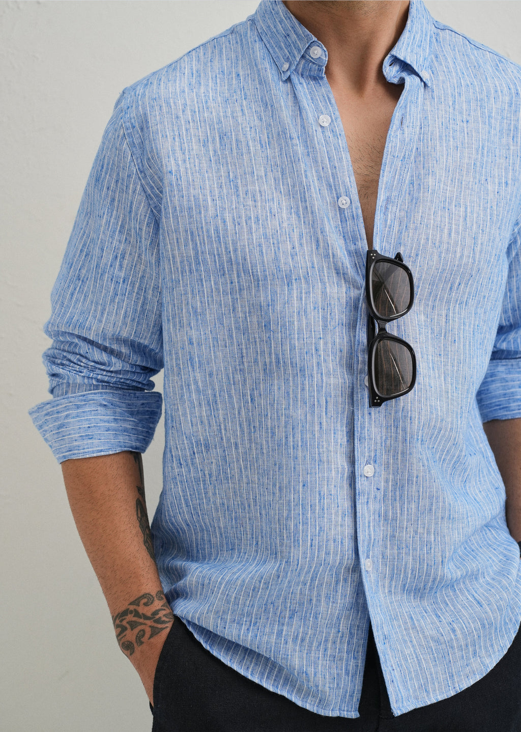 Elegant Lucent White Stripe Blended Linen shirt