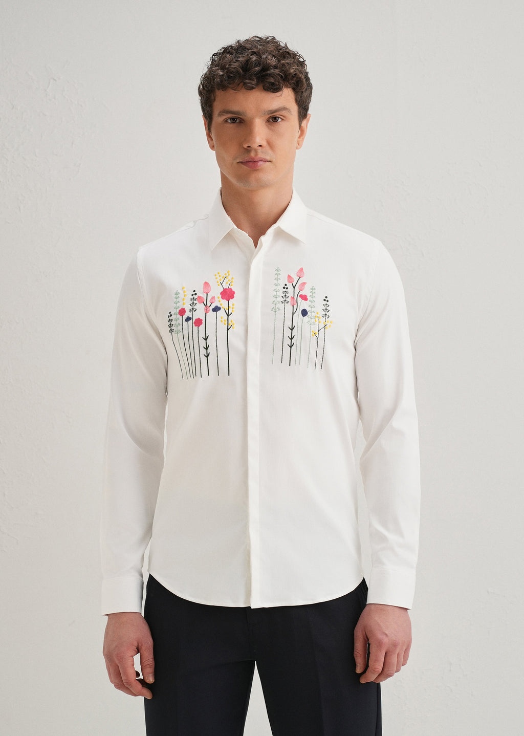 Floral Artistry White Designer Shirt