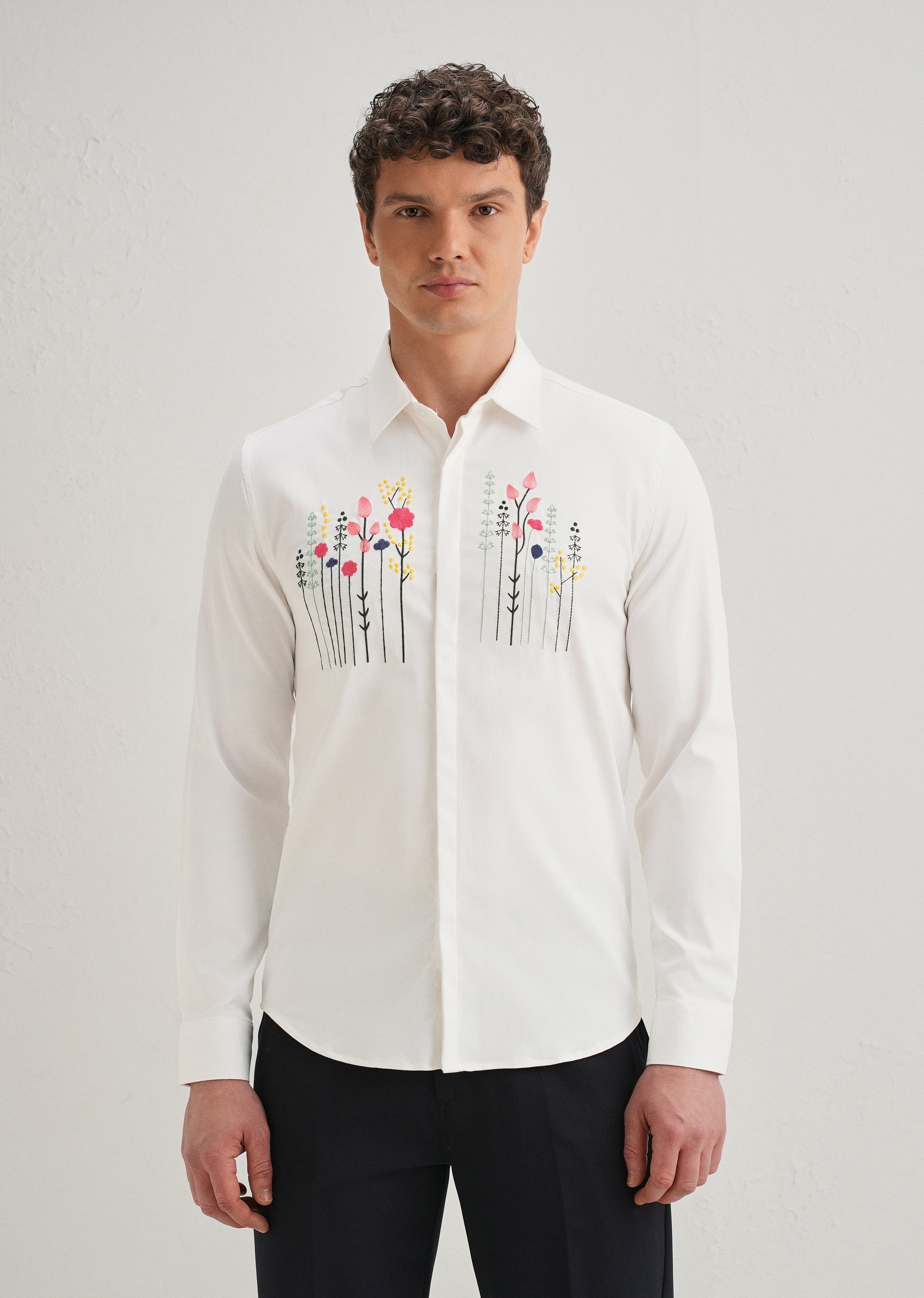Floral Artistry White Designer Shirt