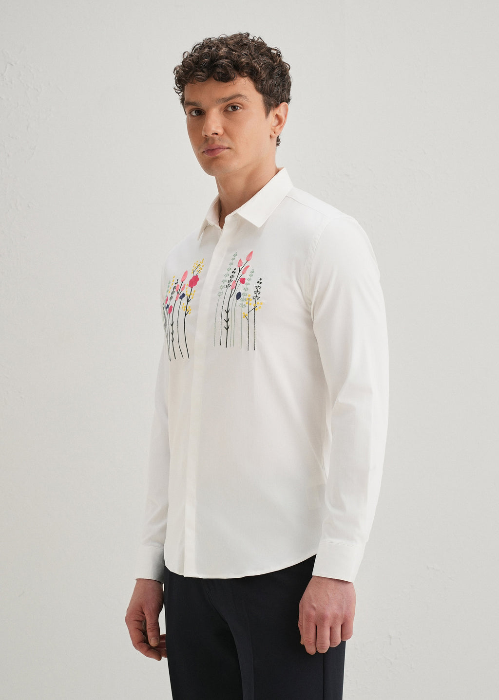 Floral Artistry White Designer Shirt
