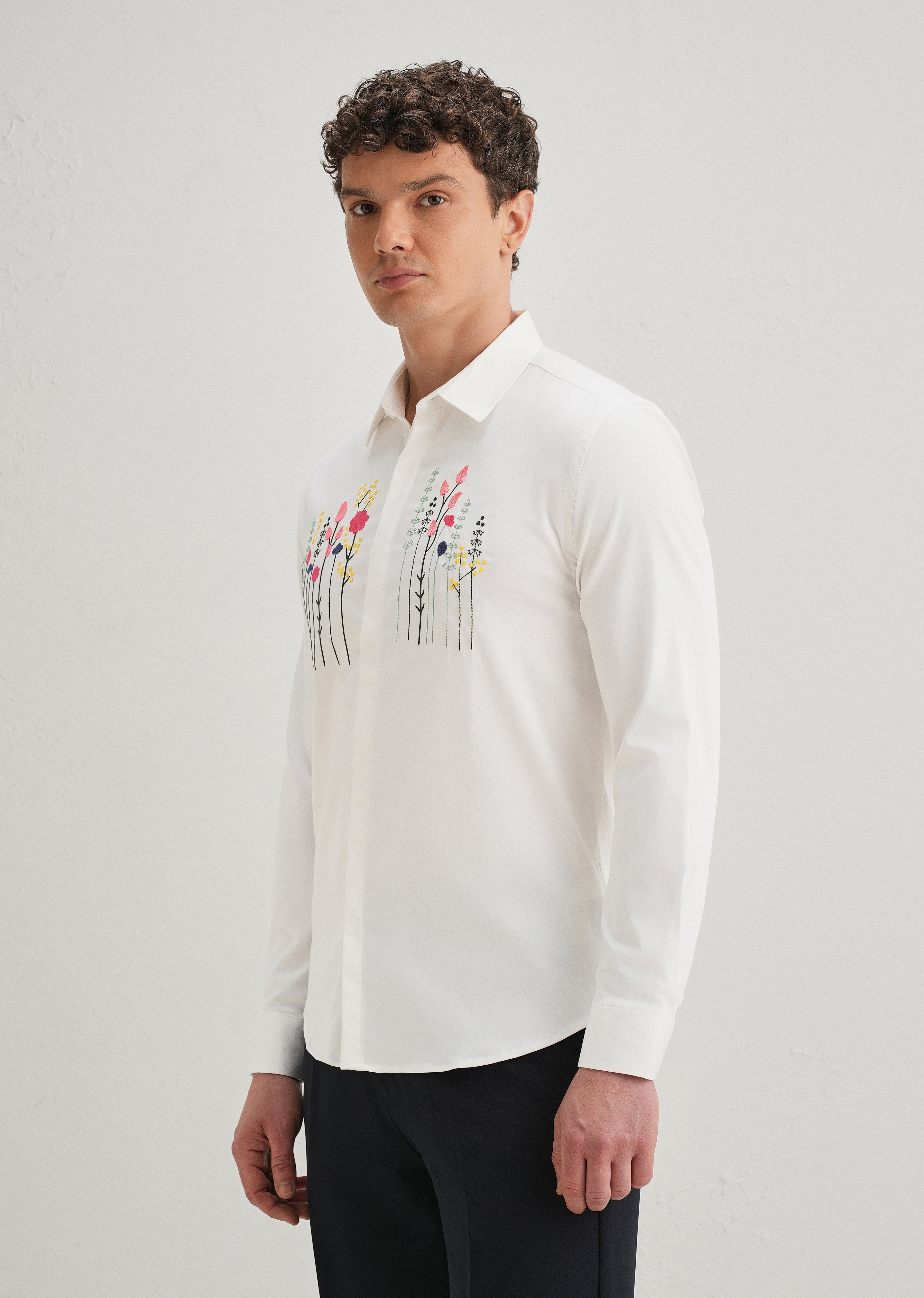 Floral Artistry White Designer Shirt