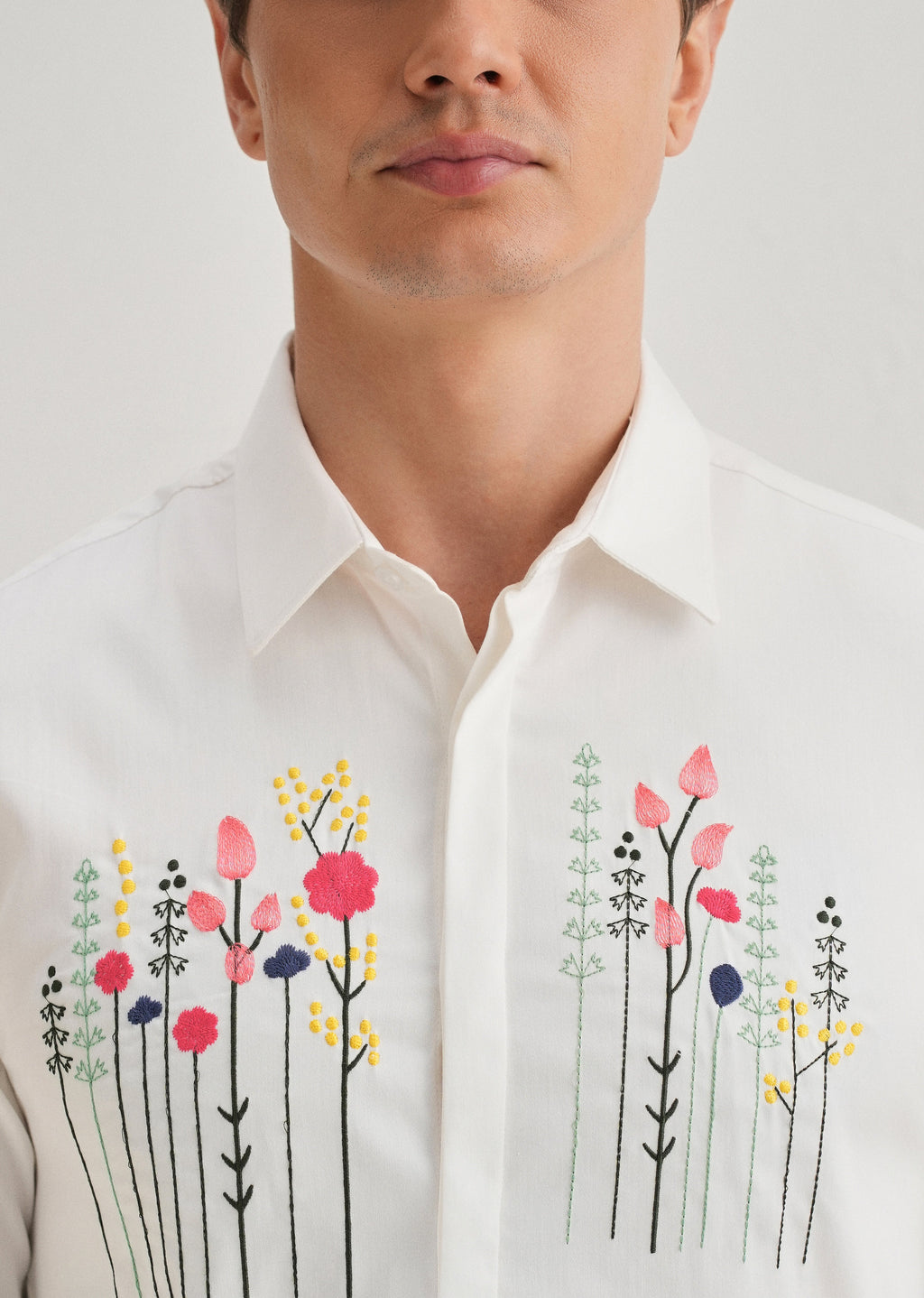 Floral Artistry White Designer Shirt