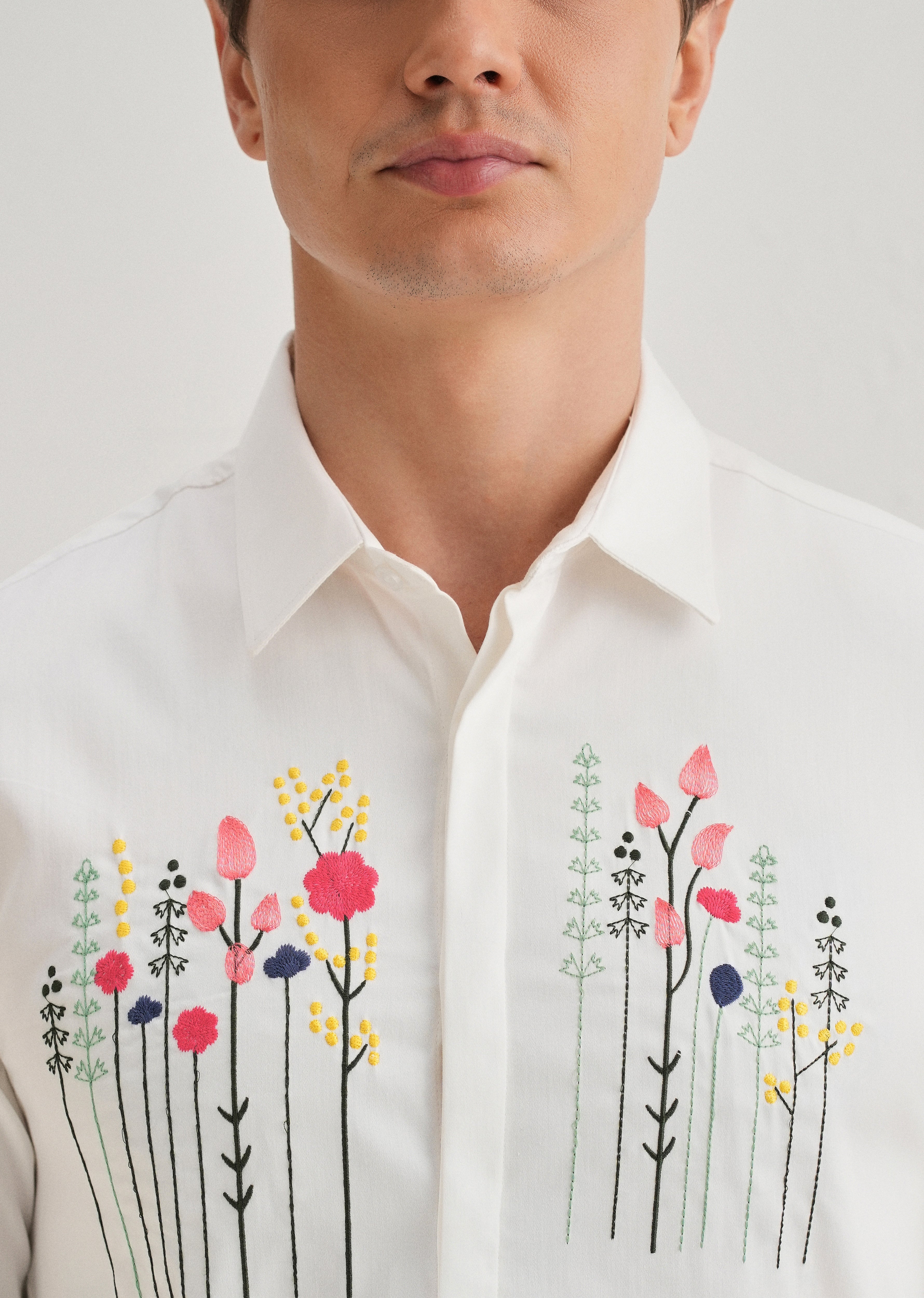 Floral Artistry White Designer Shirt