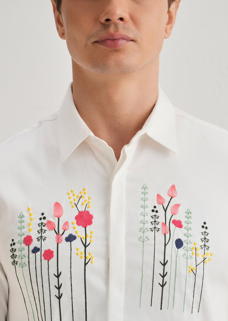 Floral Artistry White Designer Shirt