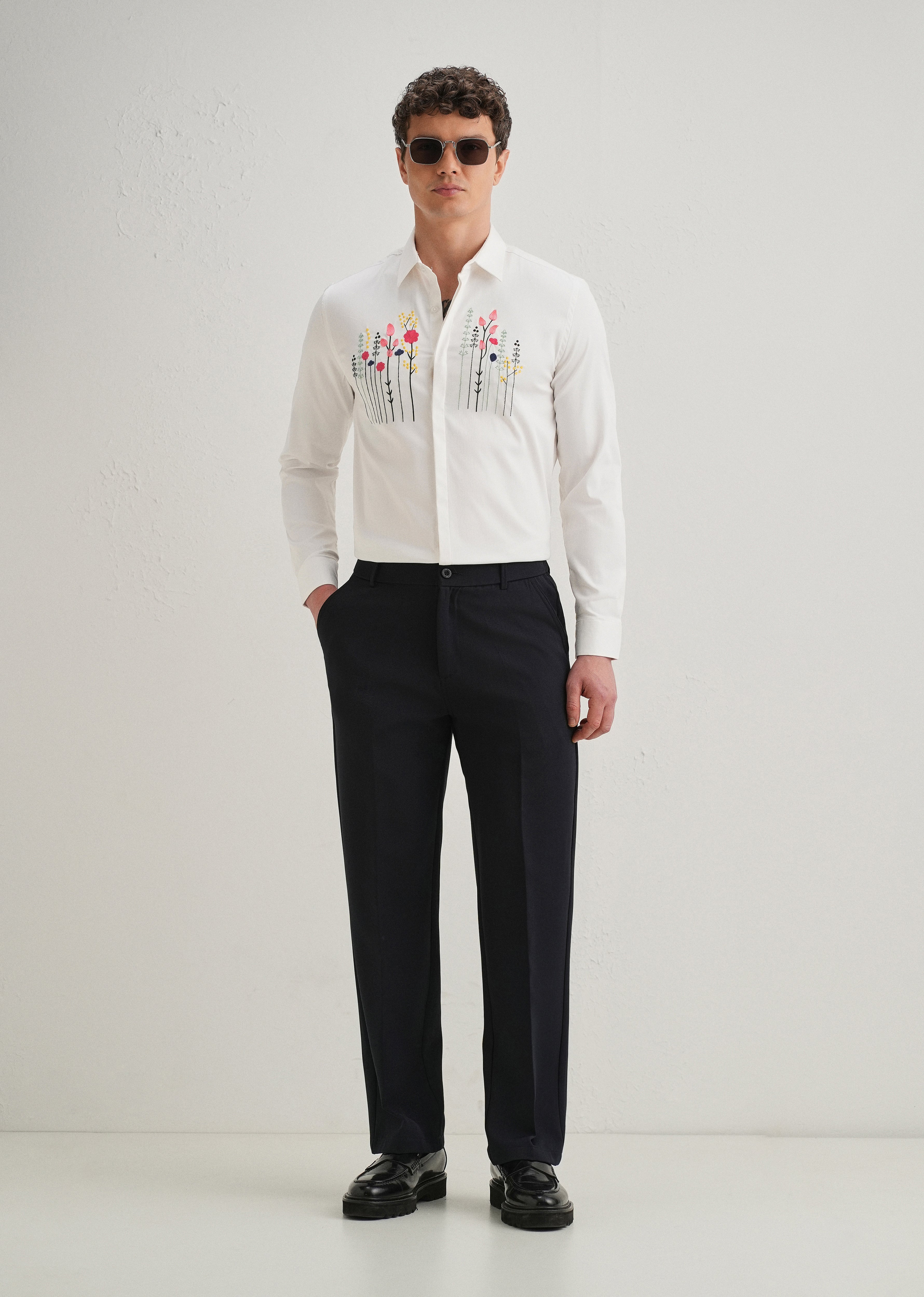 Floral Artistry White Designer Shirt