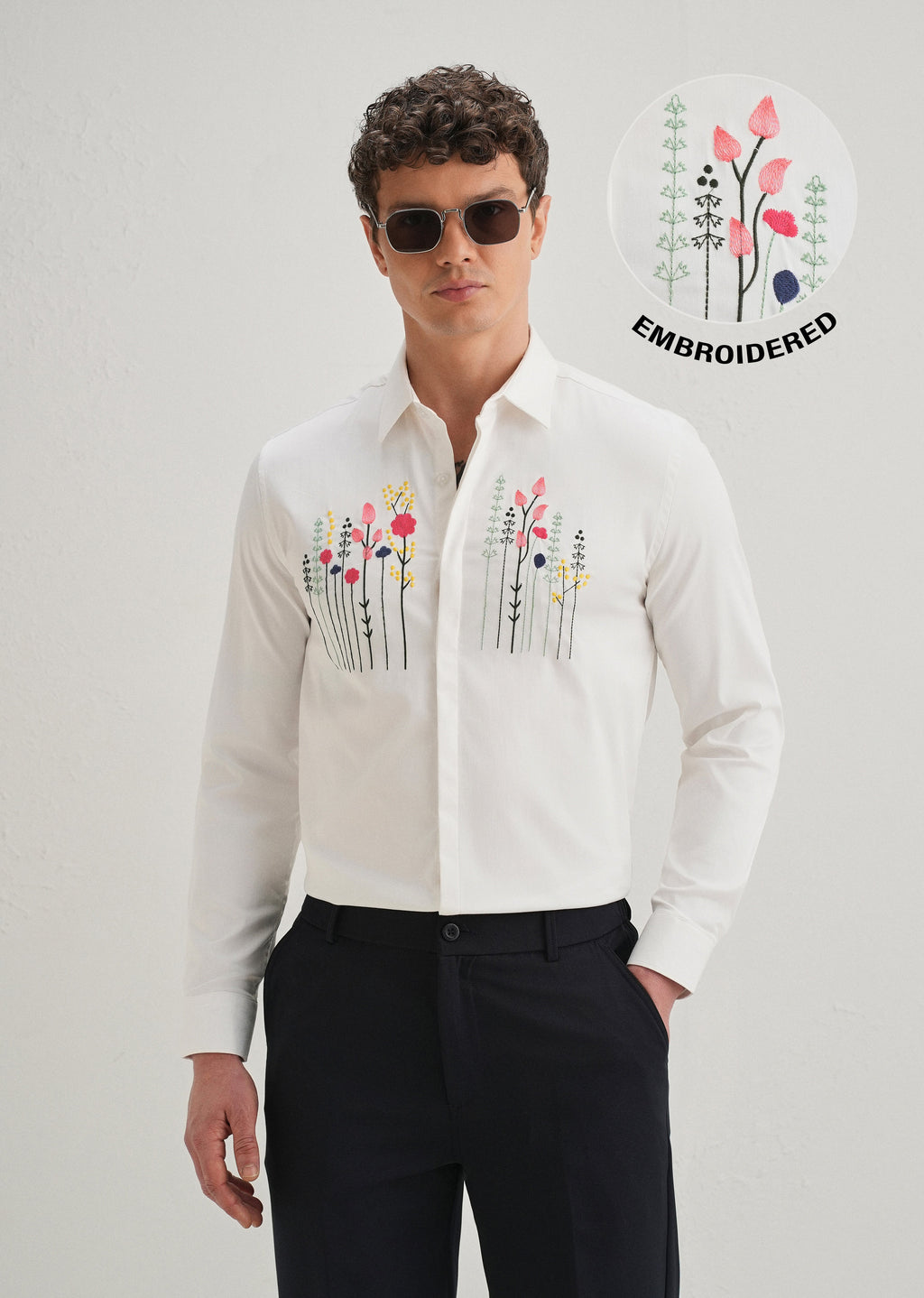 Floral Artistry White Designer Shirt