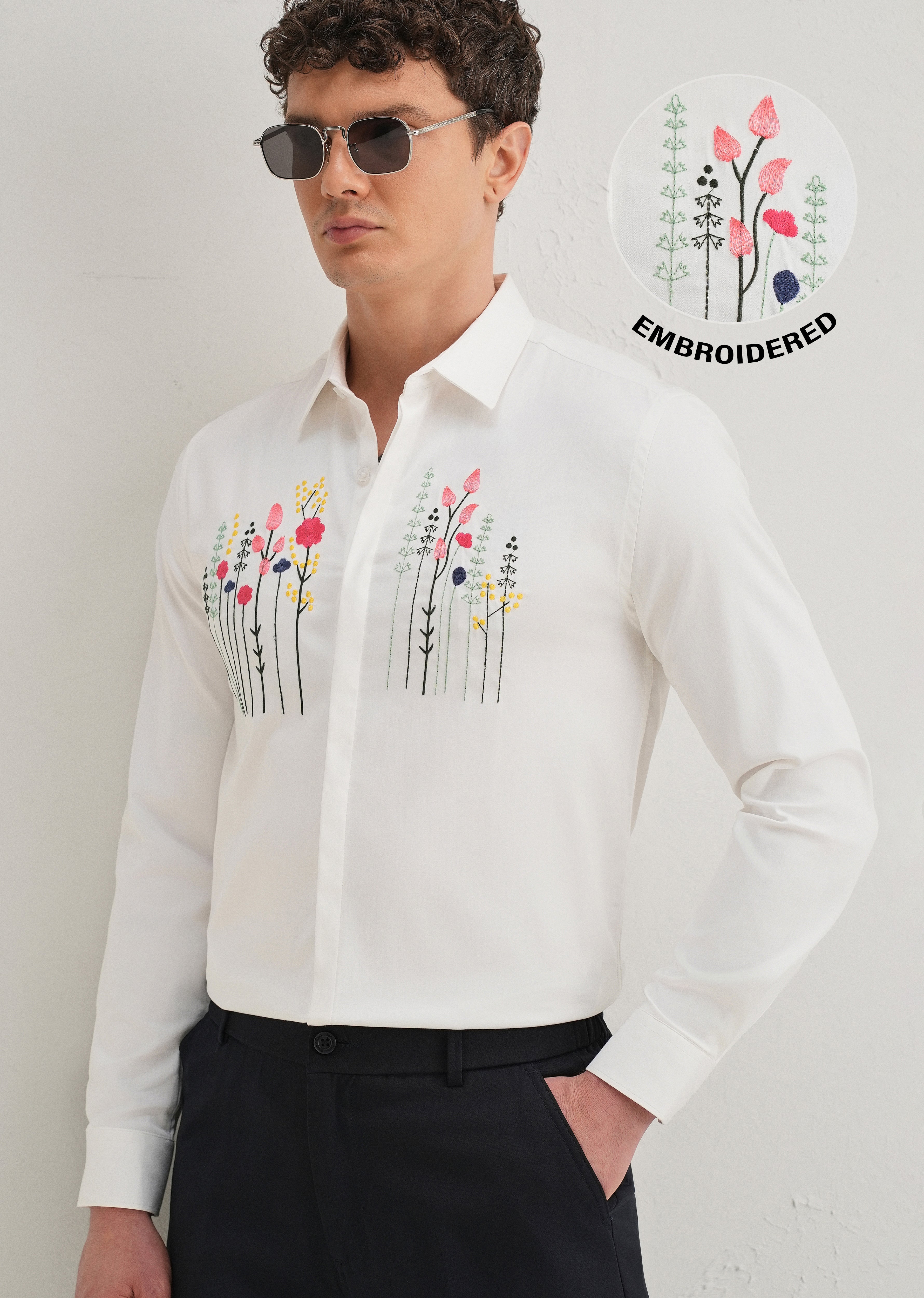 Floral Artistry White Designer Shirt