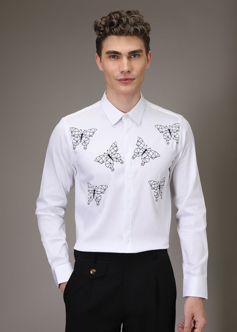 Flutter Embroidery White Designer Shirt