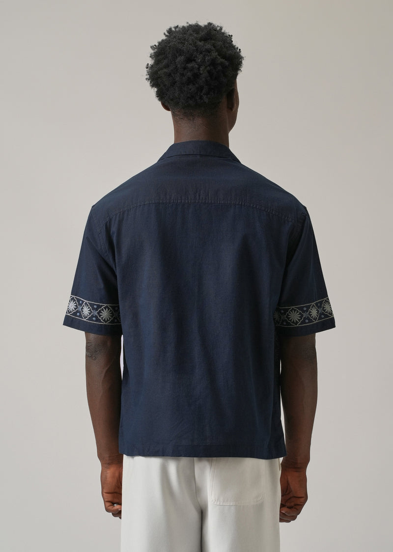 Geometric Embroidery Linen Shirt