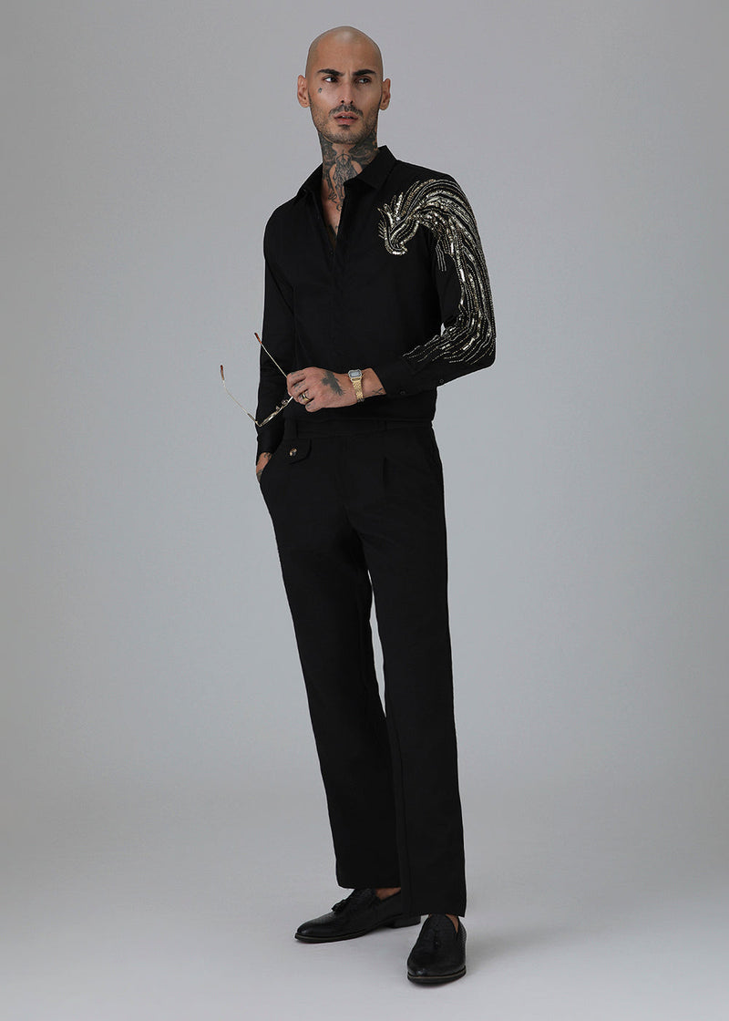 Gold Eagle Black Embellished Designer Shirt