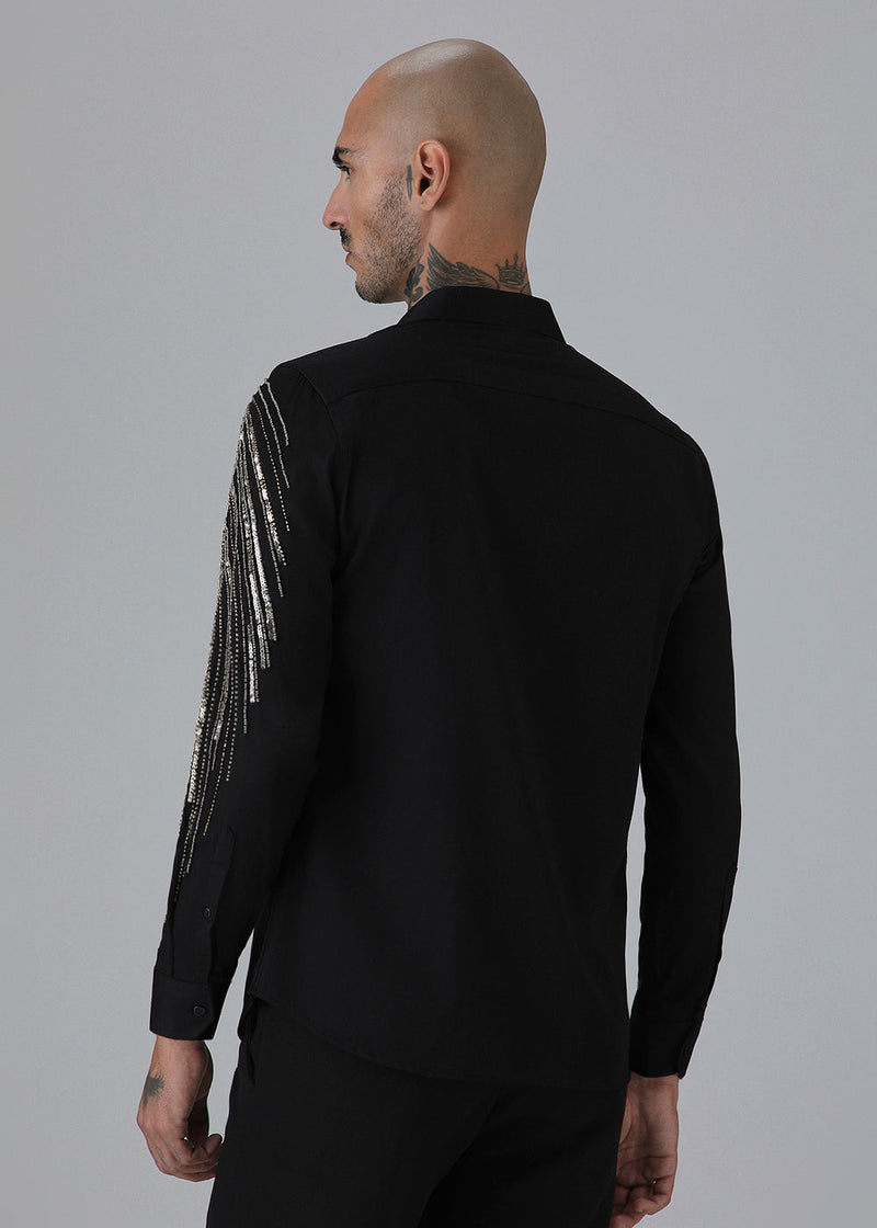 Gold Eagle Black Embellished Designer Shirt