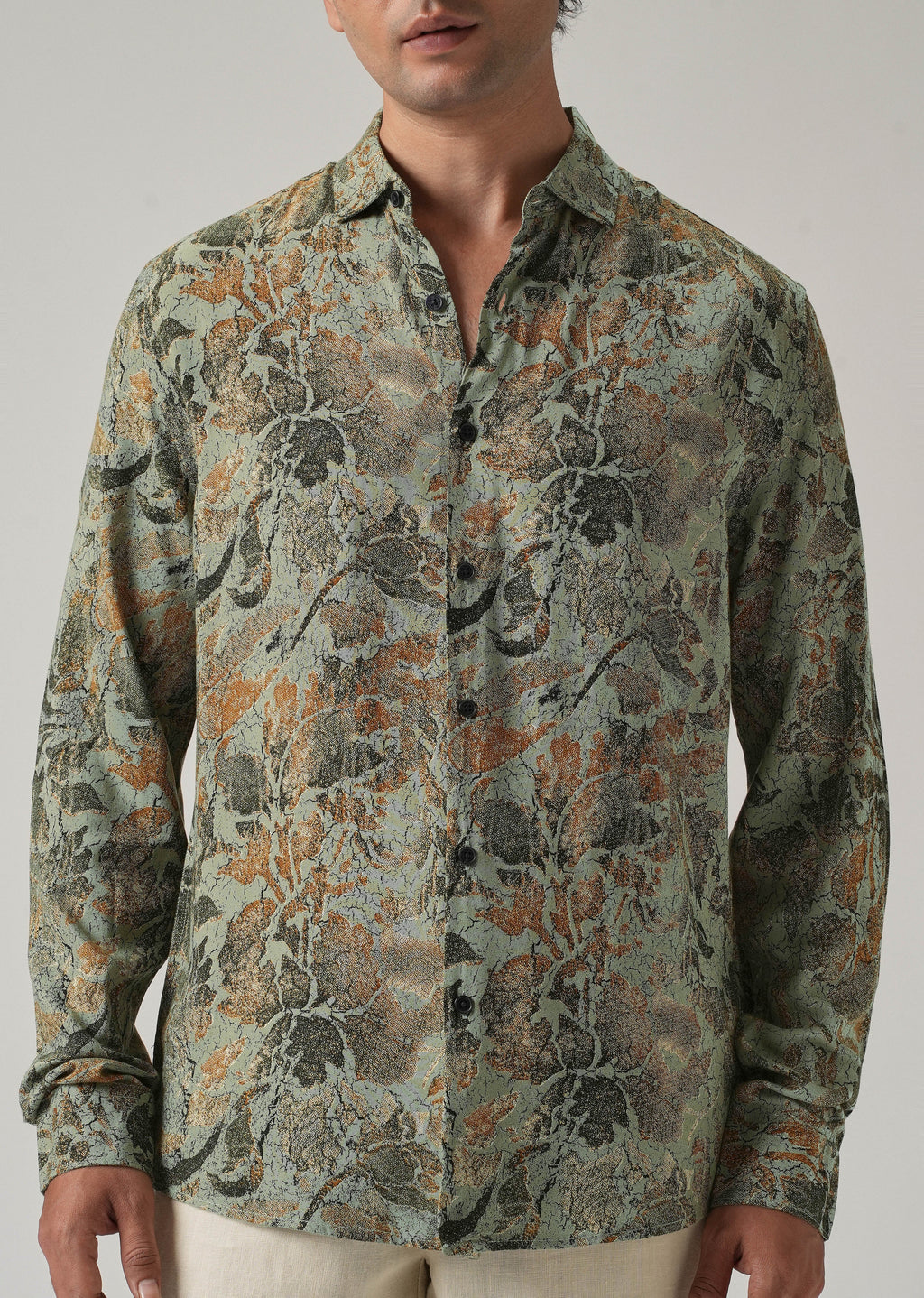Green Abstract Distress Print Feather Shirt