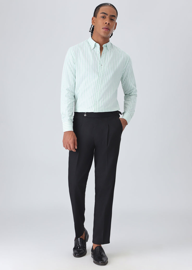 Green Cotton Oxford Stripe Shirt