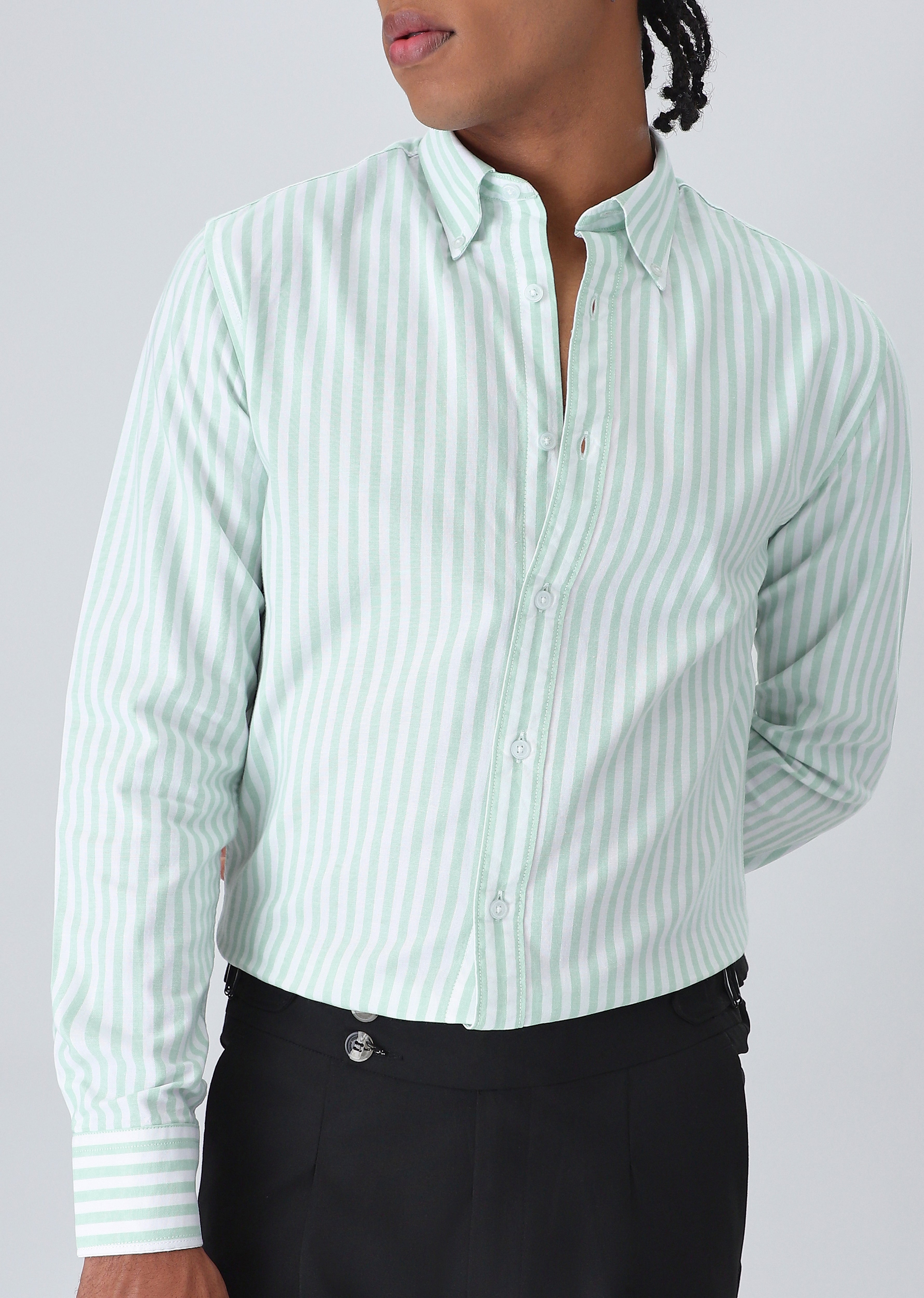 Green Cotton Oxford Stripe Shirt
