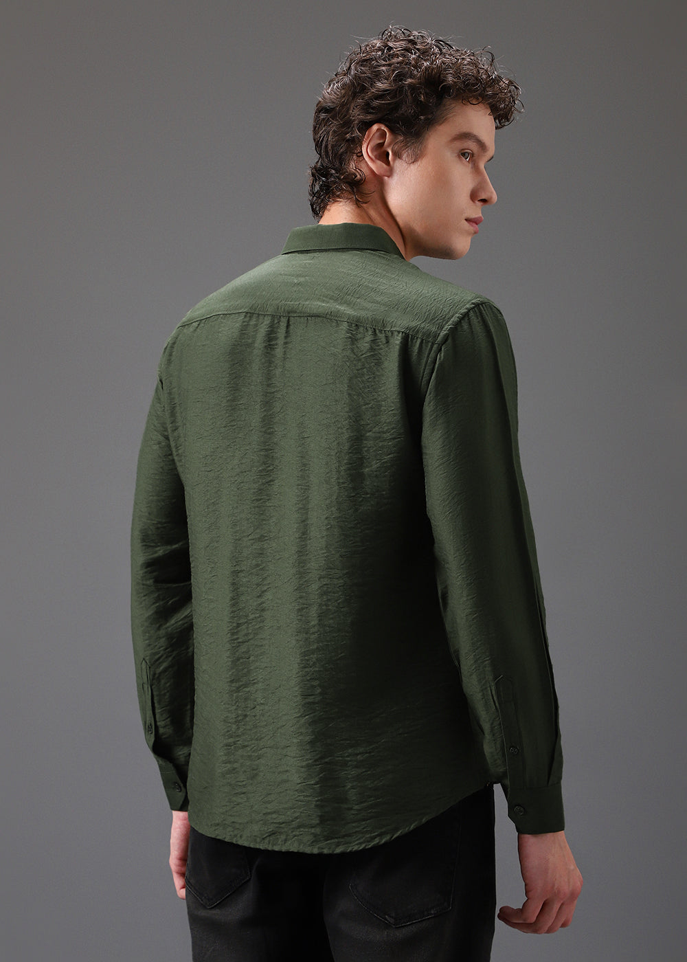 Green Plain Crushed Satin Shirt