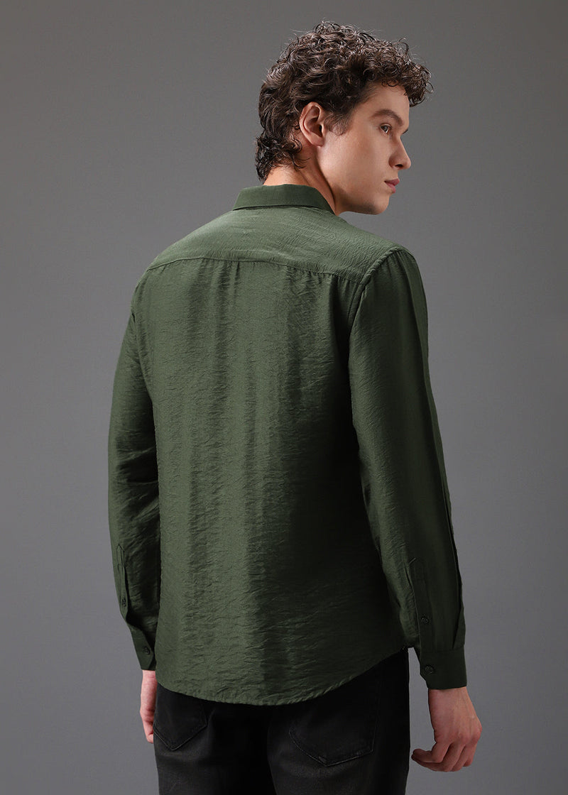 Green Plain Crushed Satin Shirt