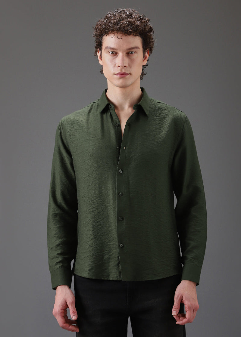 Green Plain Crushed Satin Shirt
