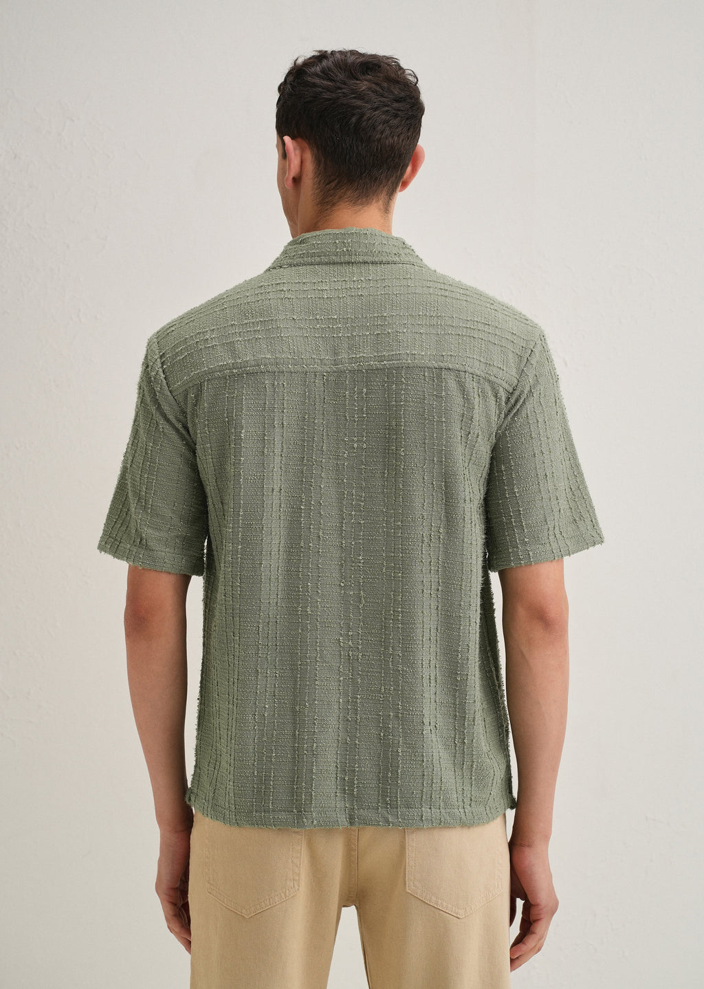 Green Plain Cuban Collar Knitted Shirt
