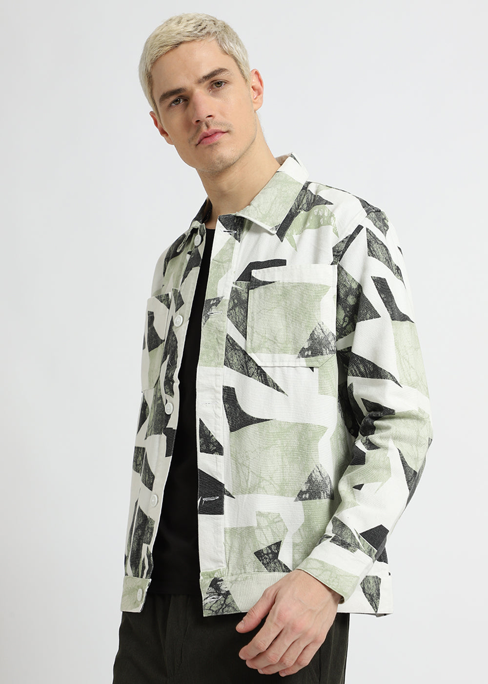 Green Abstract Print Summer Jacket