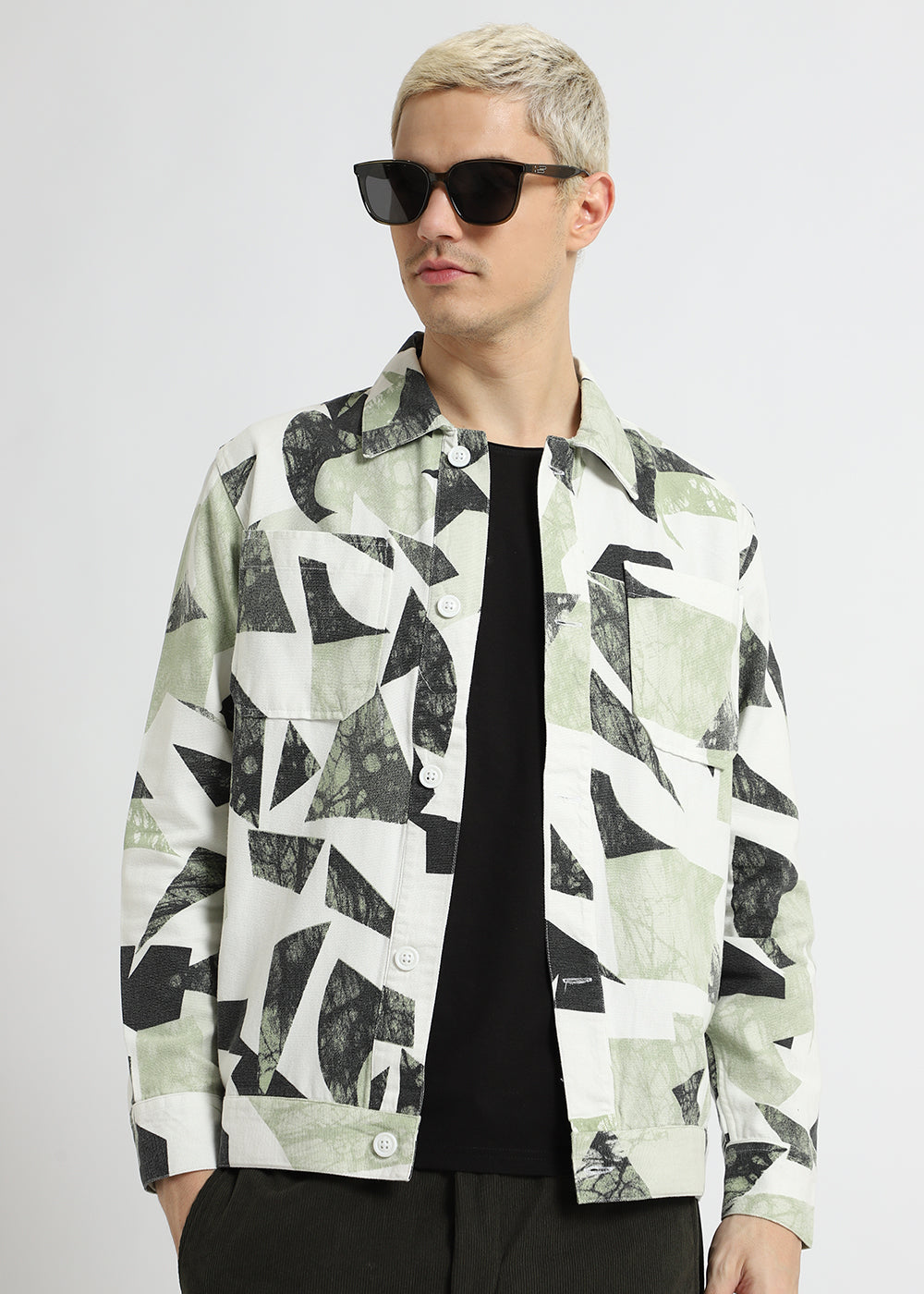 Green Abstract Print Summer Jacket