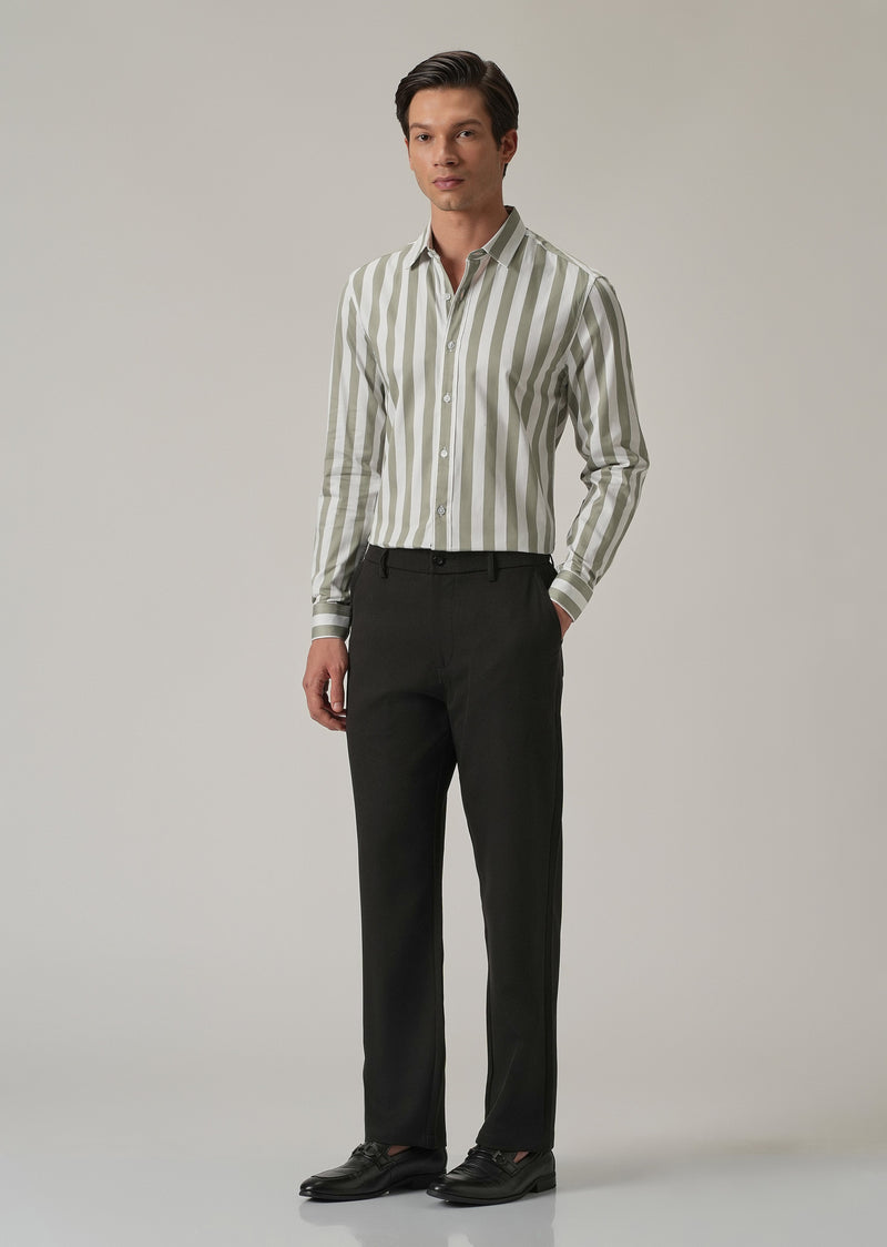 Green Satin Striped Shirt