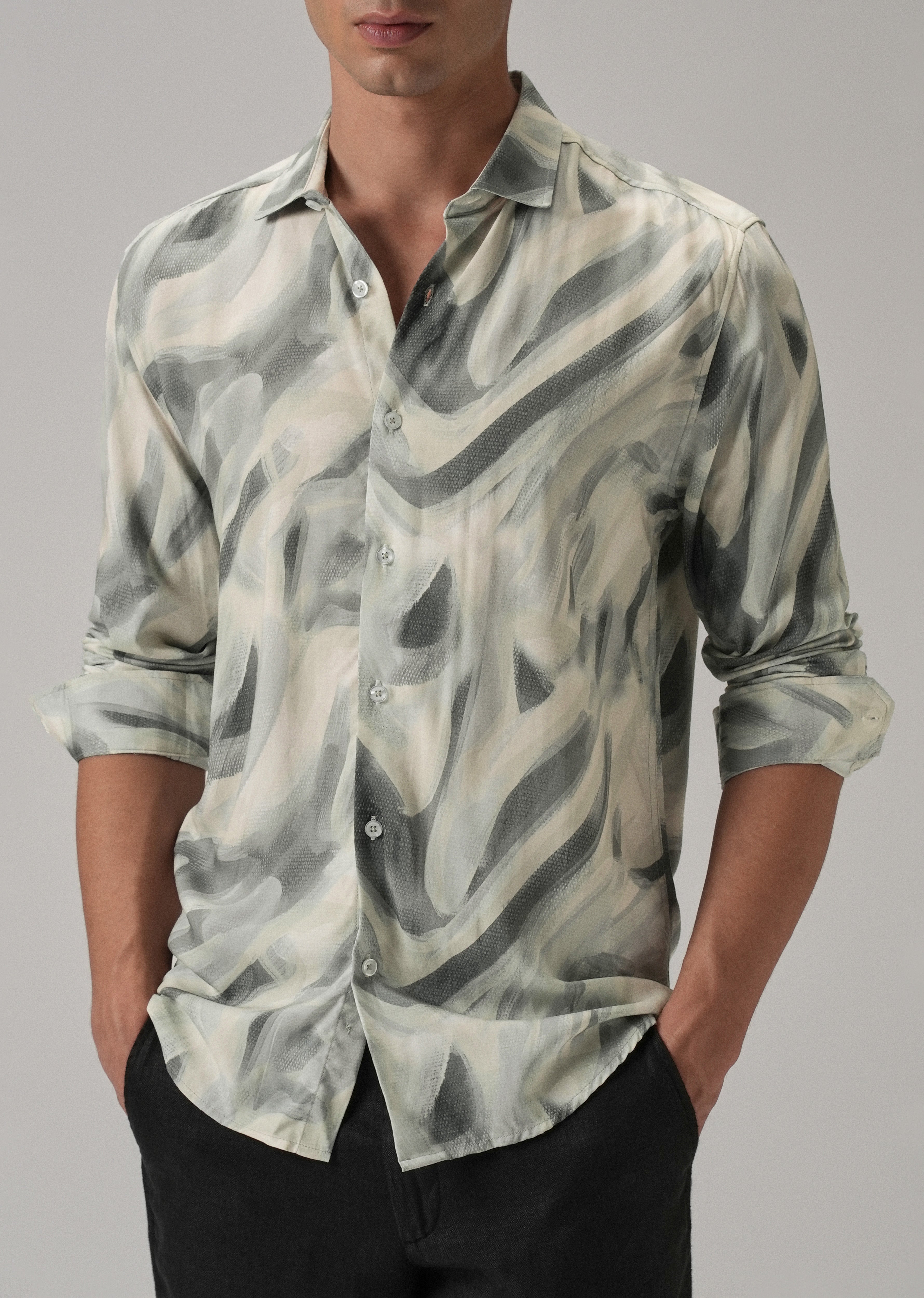 Green Texture Swirl Printed Shirt