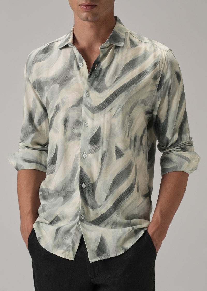 Green Texture Swirl Printed Shirt