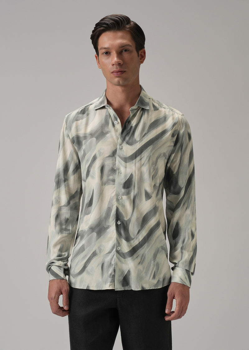Green Texture Swirl Printed Shirt