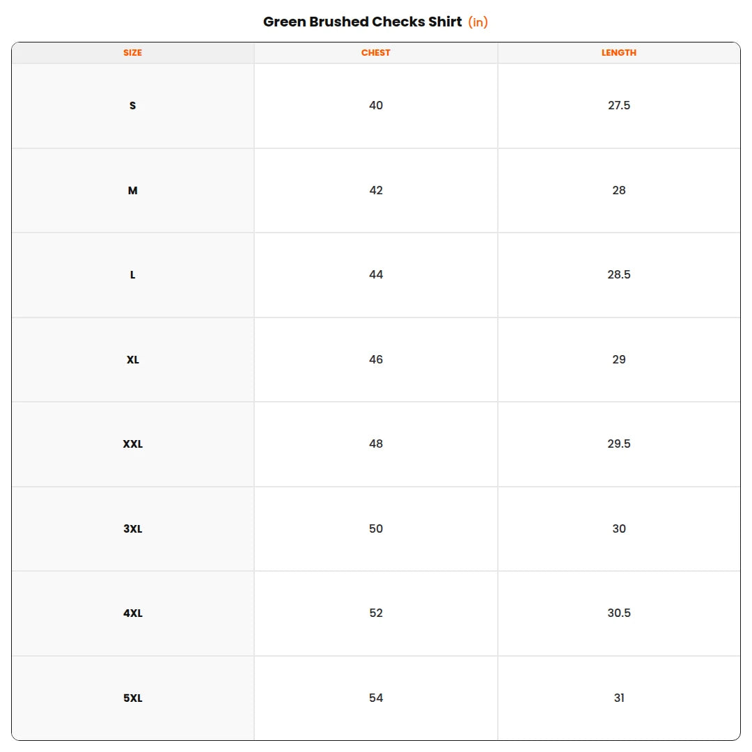Size chart - Green Brushed Checks Shirt