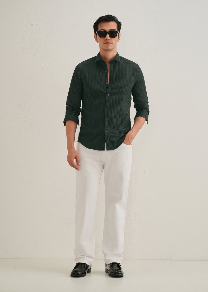 Green Plain Self Striped Shirt