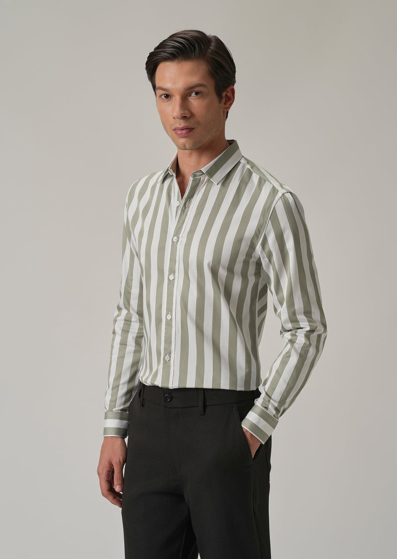 Green Satin Striped Shirt