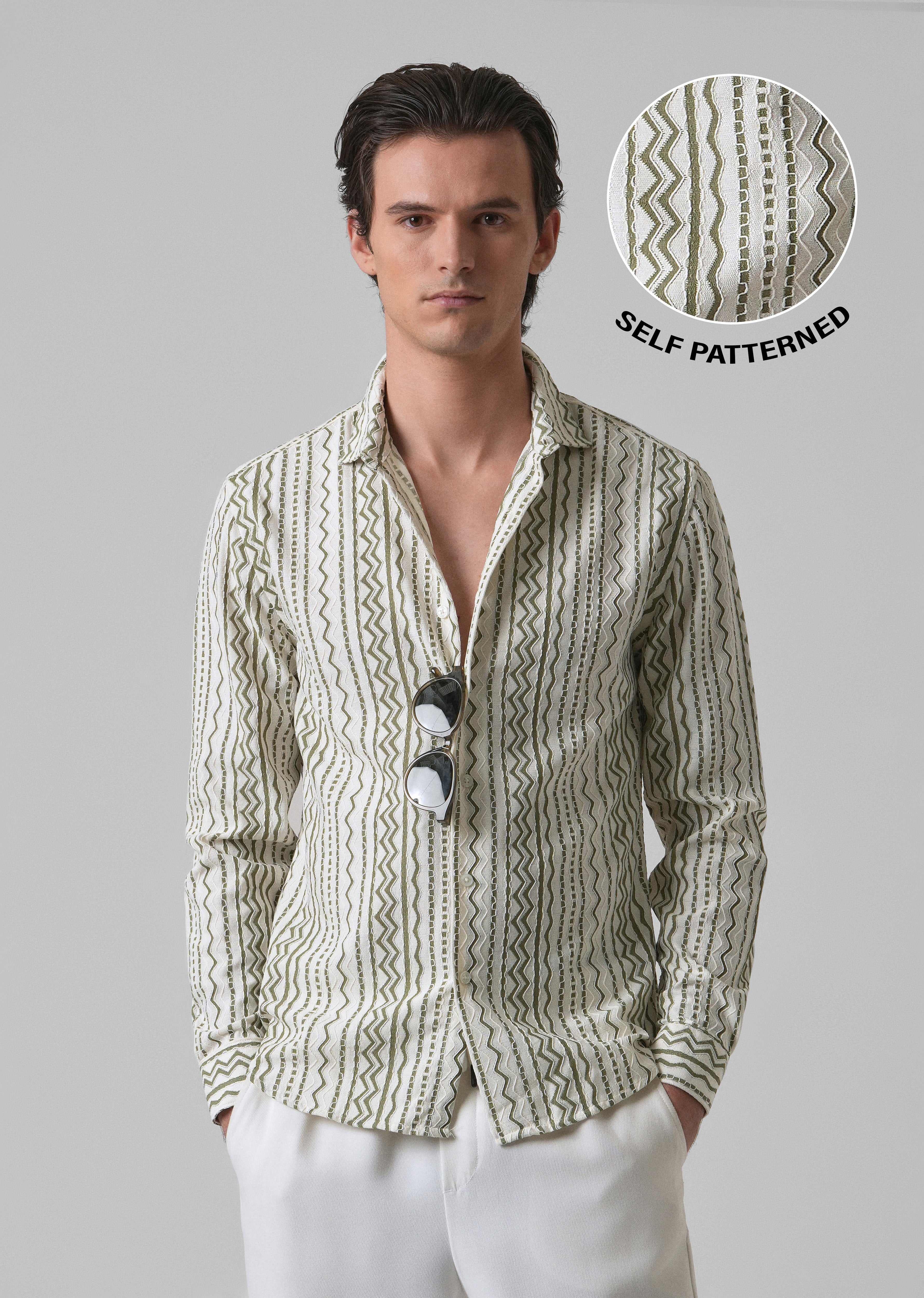 Green Self Pattern Shirt