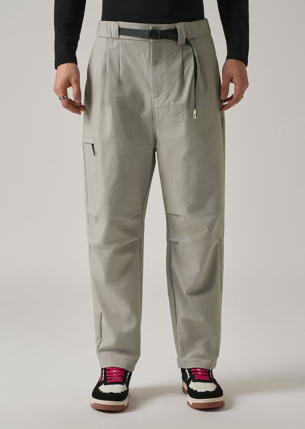 Grey Twill Belt Relaxed Fit Pant