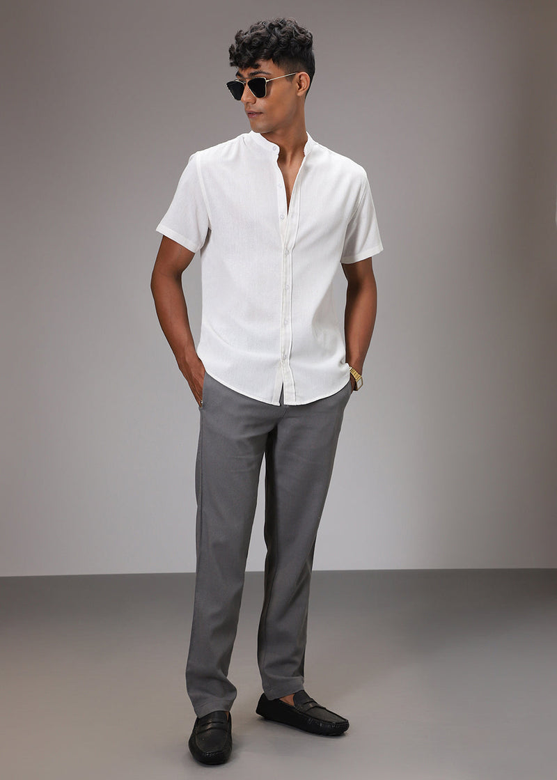 Grey Comfort Fit Linen Pant