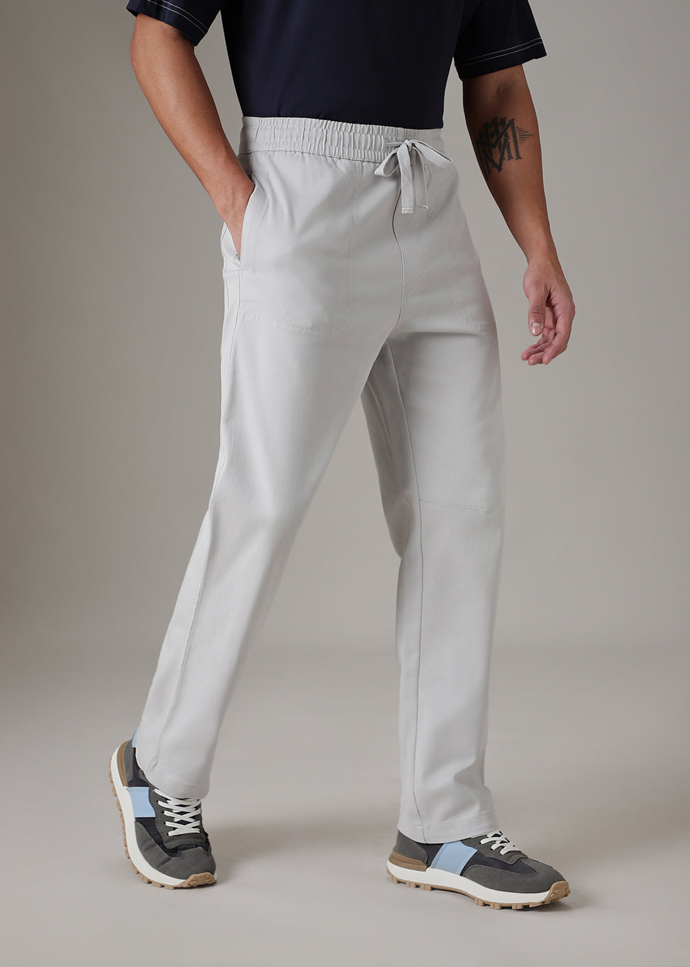 Grey Cotton Drawstring Pant