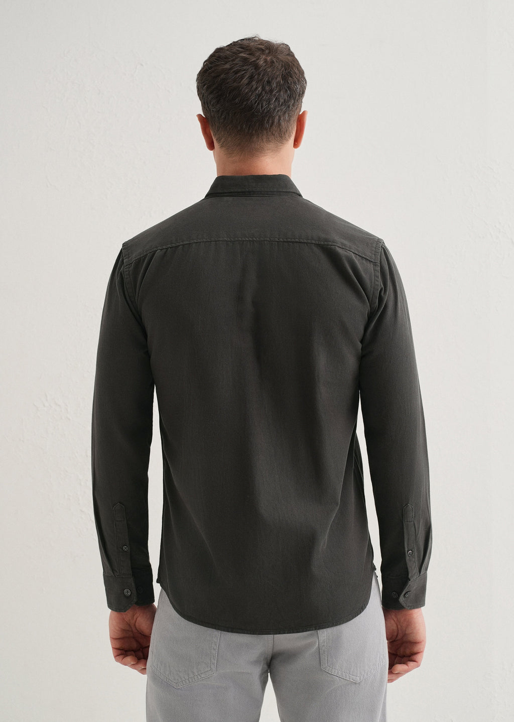Grey Plain Cotton Single Pocket Shirt