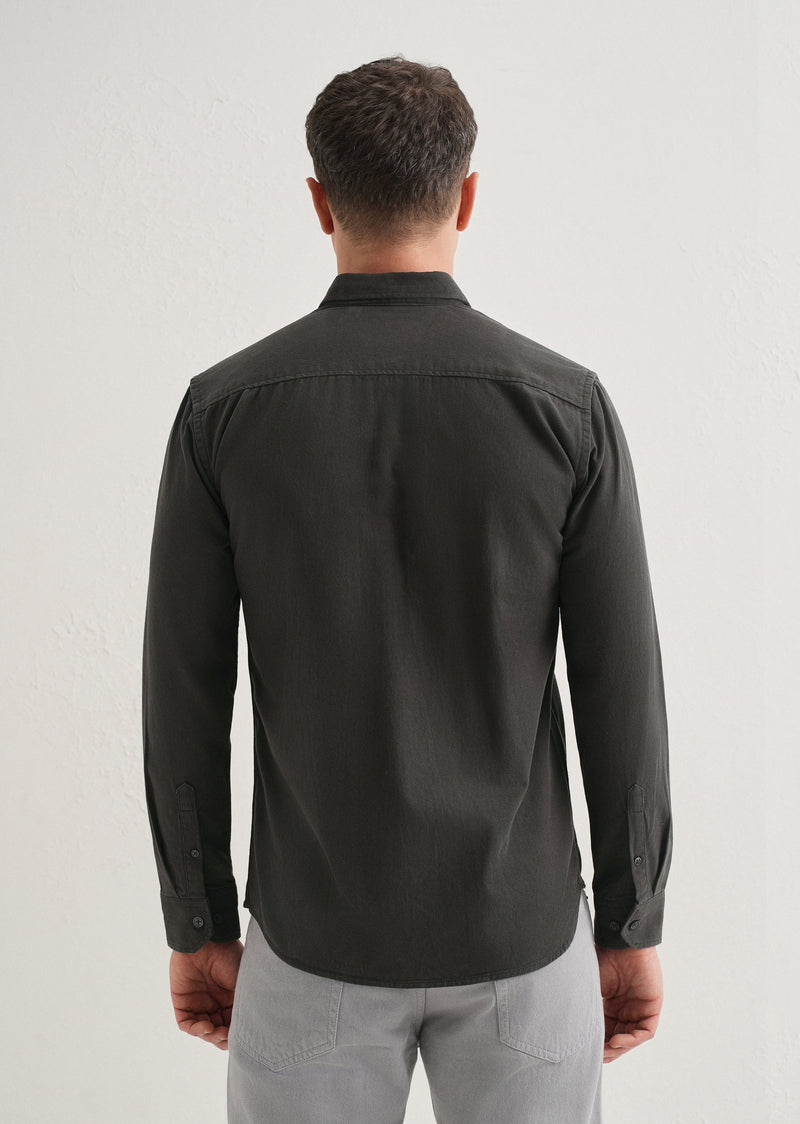 Grey Plain Cotton Single Pocket Shirt