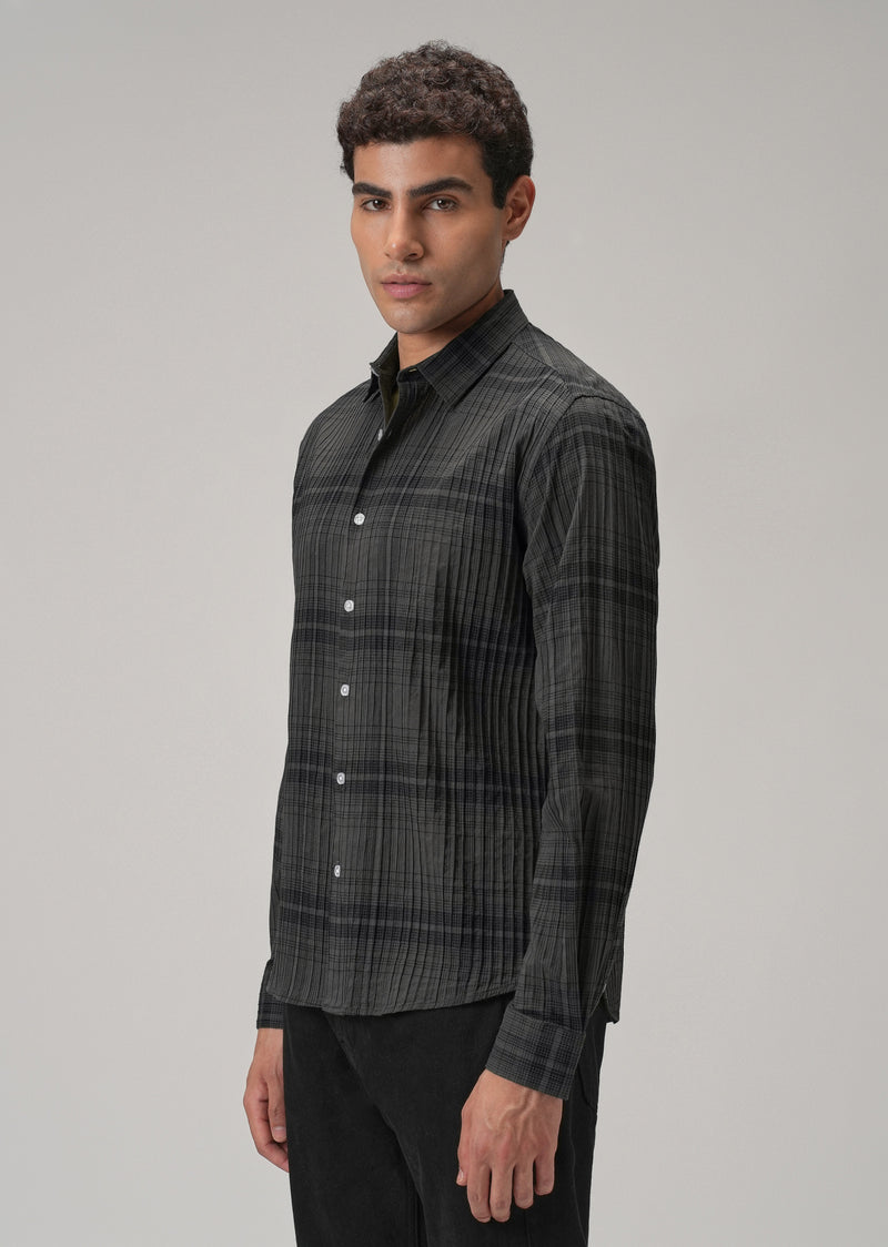 Self Pleat Grey Check Shirt