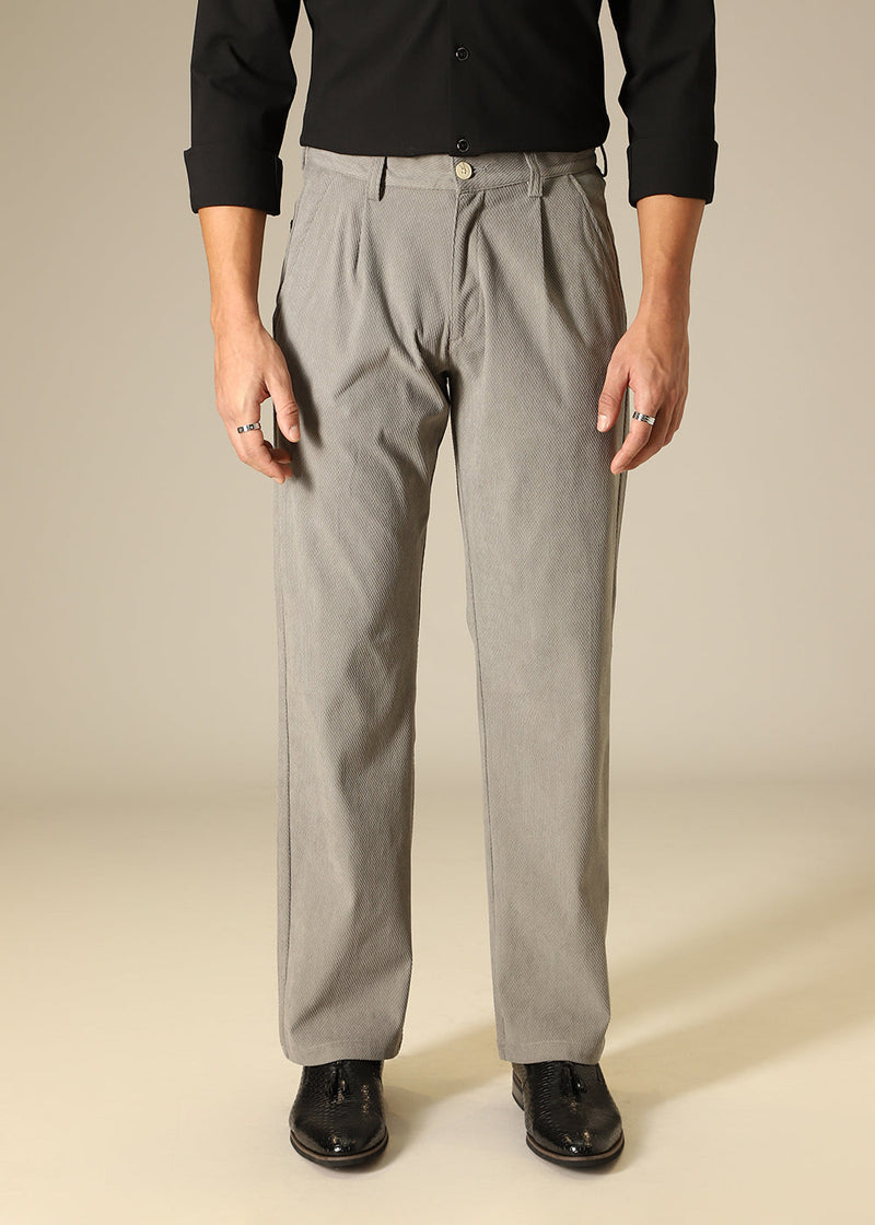 Grey Textured Corduroy Pant