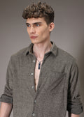 Grey Plain Jacquard Knitted Shirt