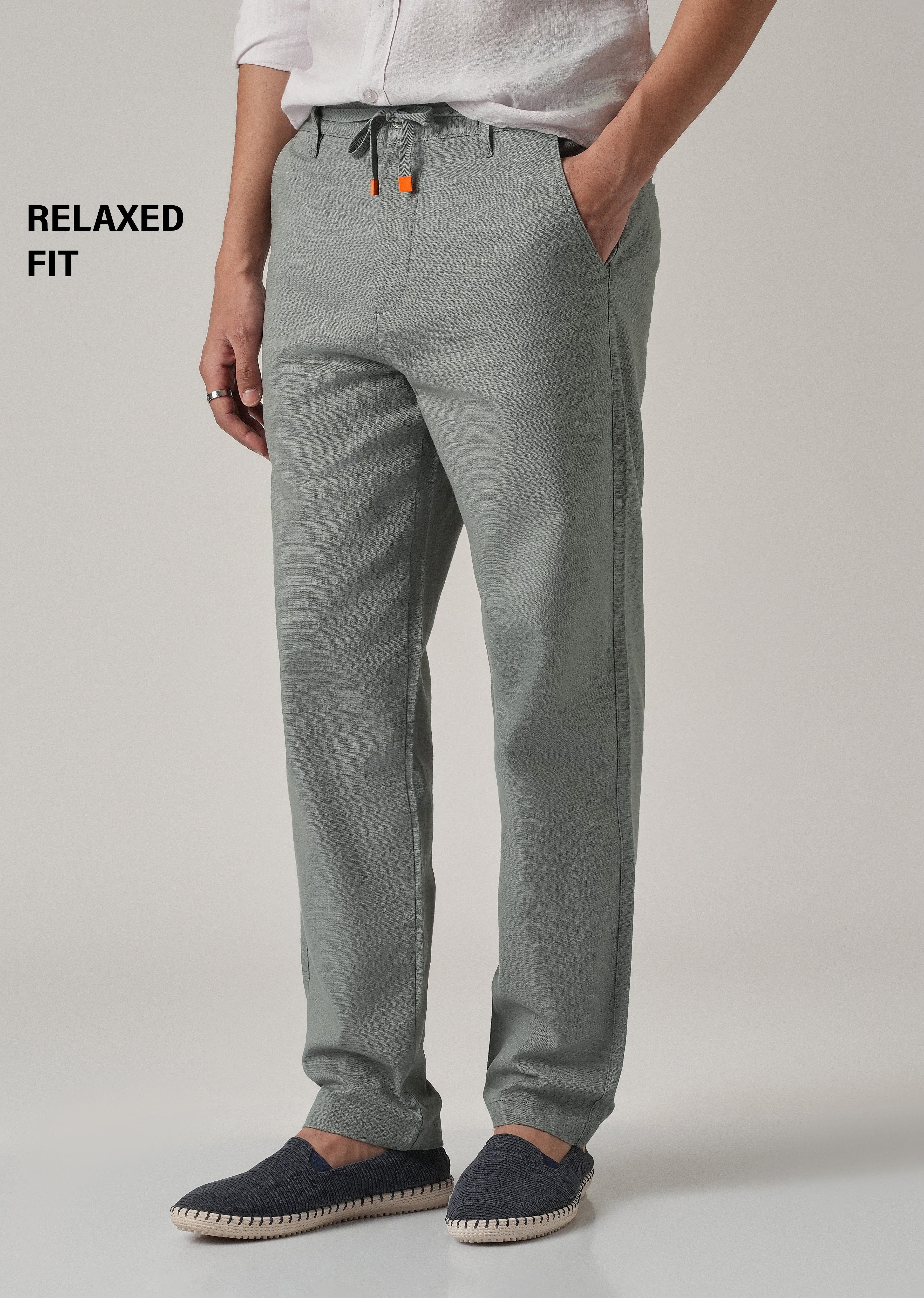 Grey Linen-Look Cotton Trousers