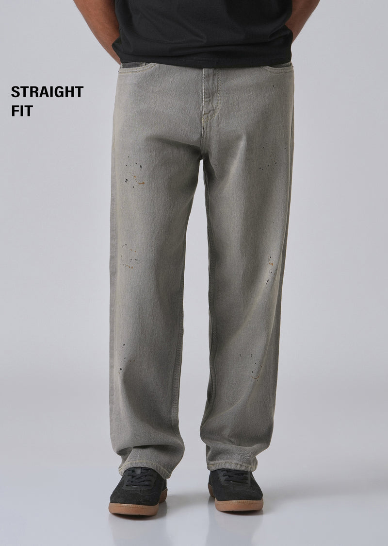 Grey Splatter Straight Fit Denim